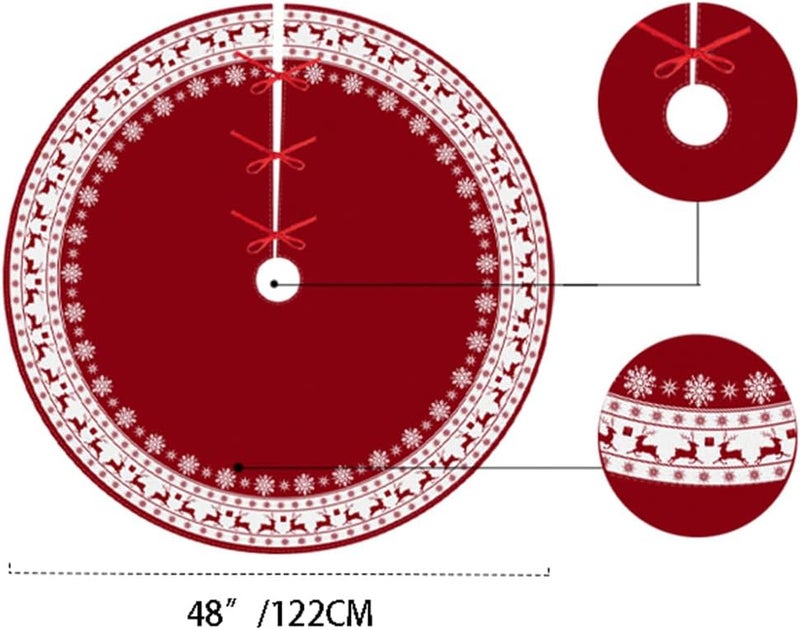 WNYLEPL Christmas Tree Skirt, Red Tree Skirts 48 Inch with Snowflake Reindeer Rustic Farmhouse Xmas Tree Skirt Christmas Decorations for Holiday Party Decor - Image 2